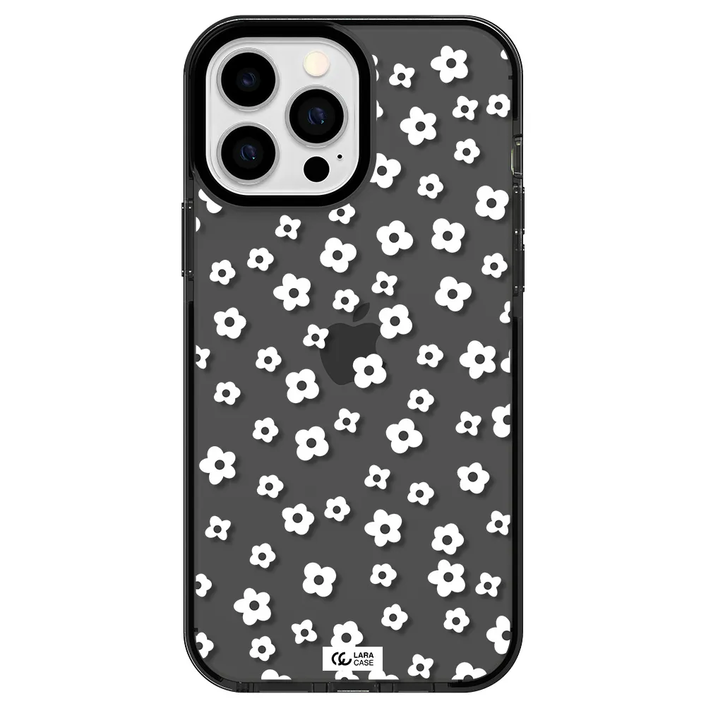 Five Petal White Flower Apple iPhone 13 Pro Max impact Smoke Black Case