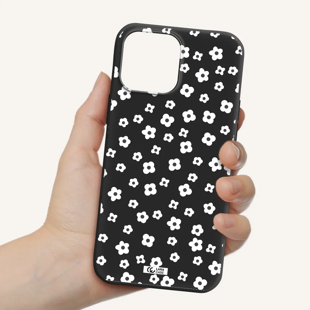 Five Petal White Flower Apple iPhone 13 Pro Max Silicone black Case