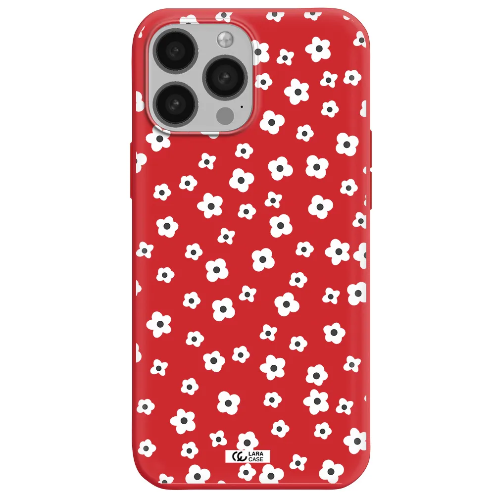 Five Petal White Flower Apple iPhone 13 Pro Max Silicone Imperial Red Case