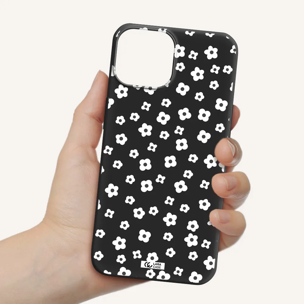 Five Petal White Flower Apple iPhone 13 Silicone black Case