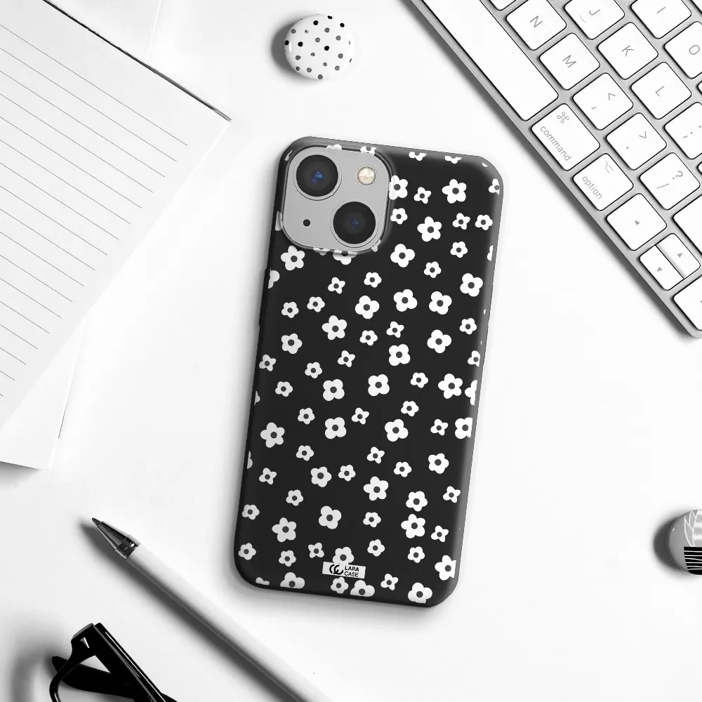 Five Petal White Flower Apple iPhone 13 Silicone black Case