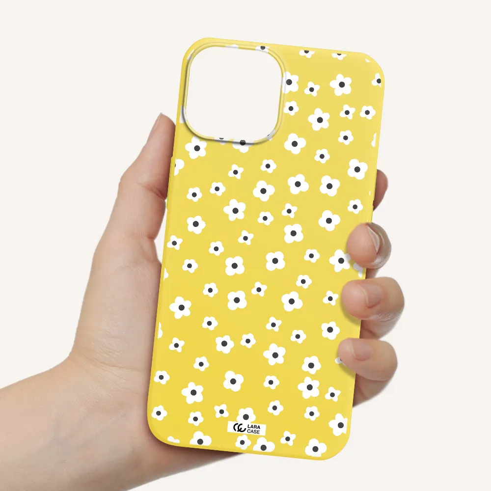 Five Petal White Flower Apple iPhone 13 Silicone canary yellow Case