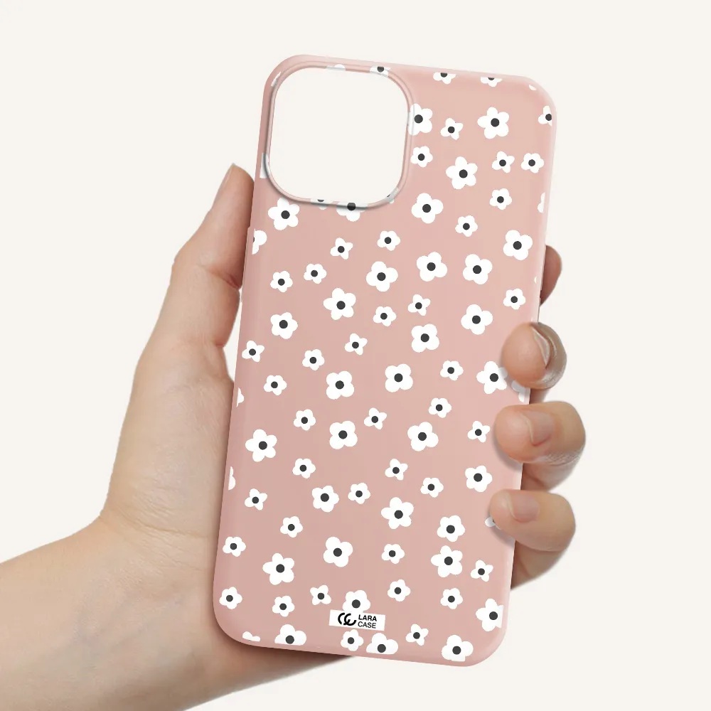 Five Petal White Flower Apple iPhone 13 Silicone pastel pink Case