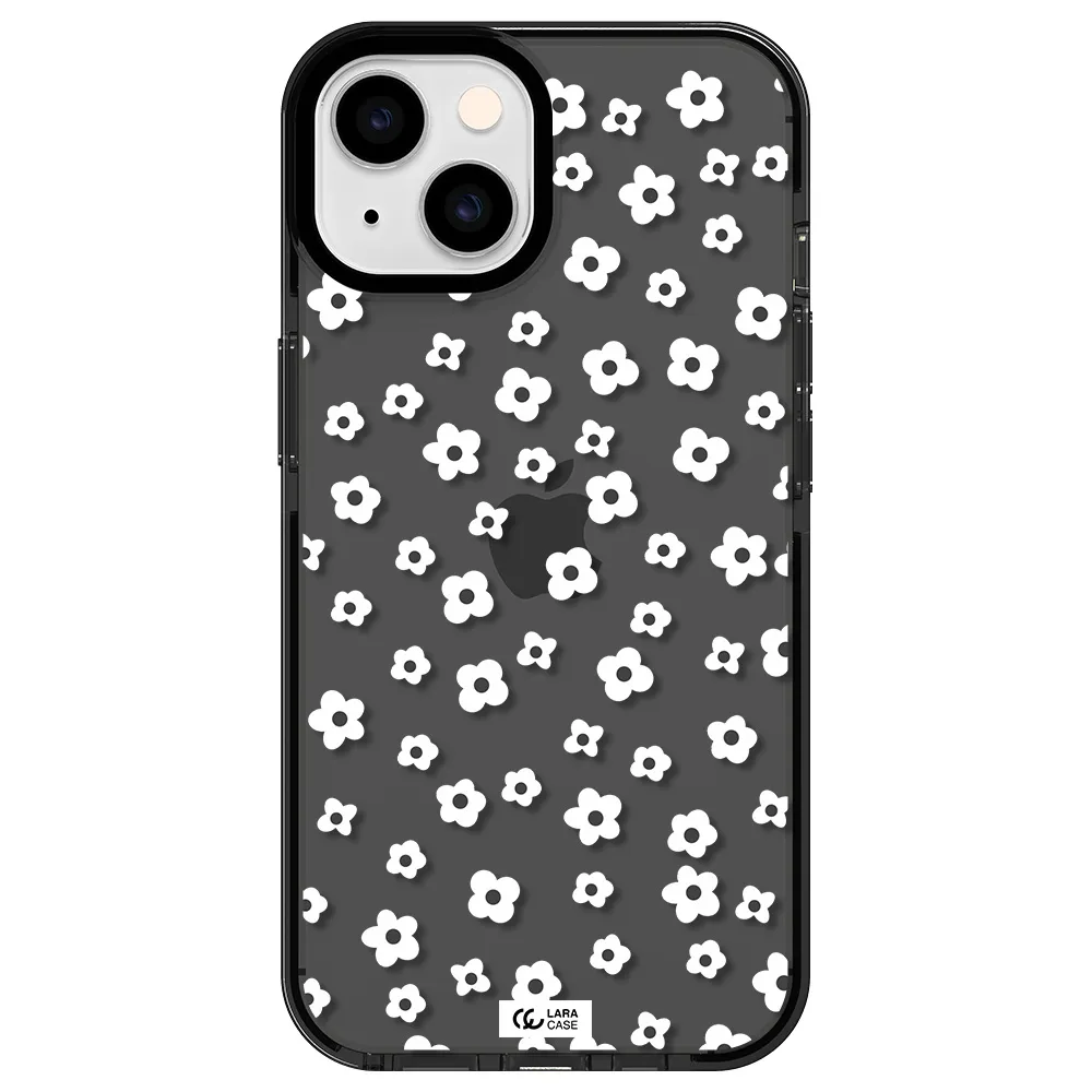 Five Petal White Flower Apple iPhone 14 impact Smoke Black Case