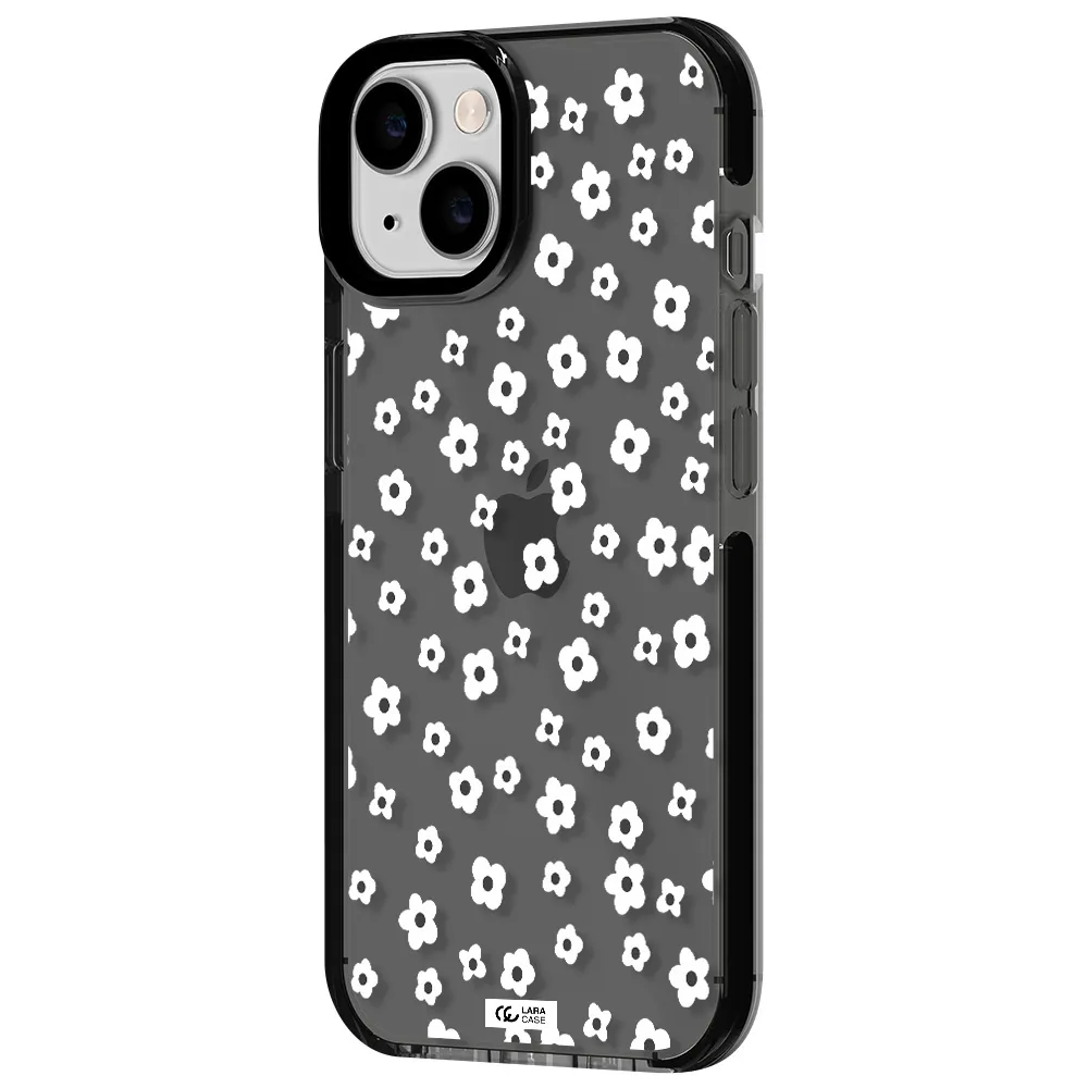 Five Petal White Flower Apple iPhone 14 impact Smoke Black Case