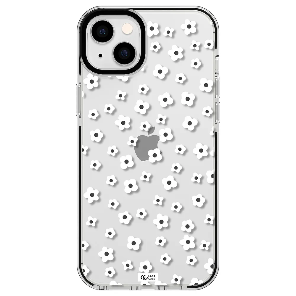 Five Petal White Flower Apple iPhone 14 plus impact black border Case
