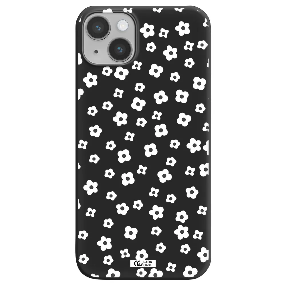Five Petal White Flower Apple iPhone 14 plus Silicone black Case