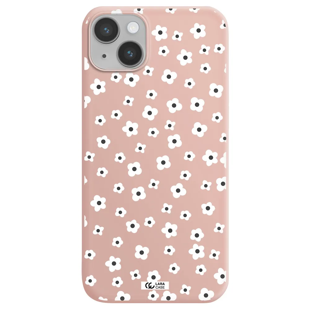 Five Petal White Flower Apple iPhone 14 plus Silicone pastel pink Case