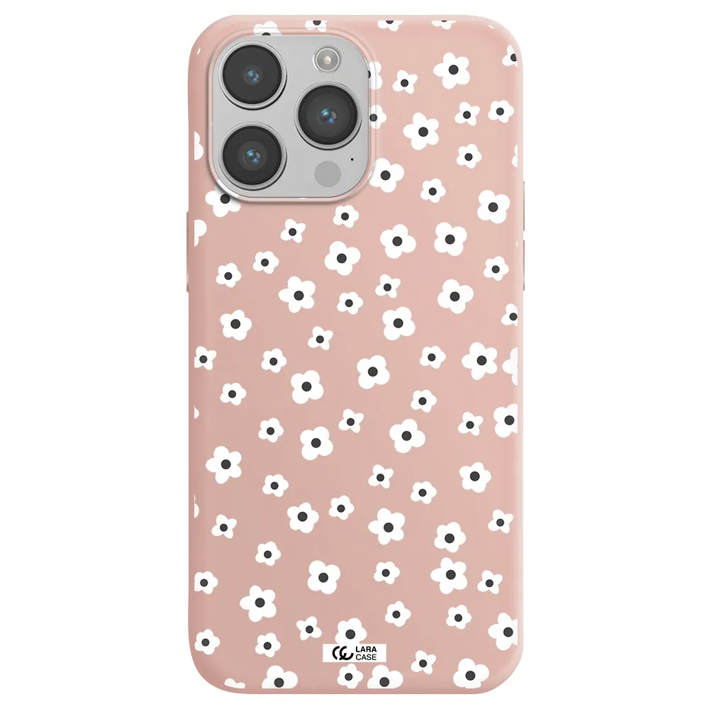 Five Petal White Flower Apple iPhone 14 pro max Silicone pastel pink Case