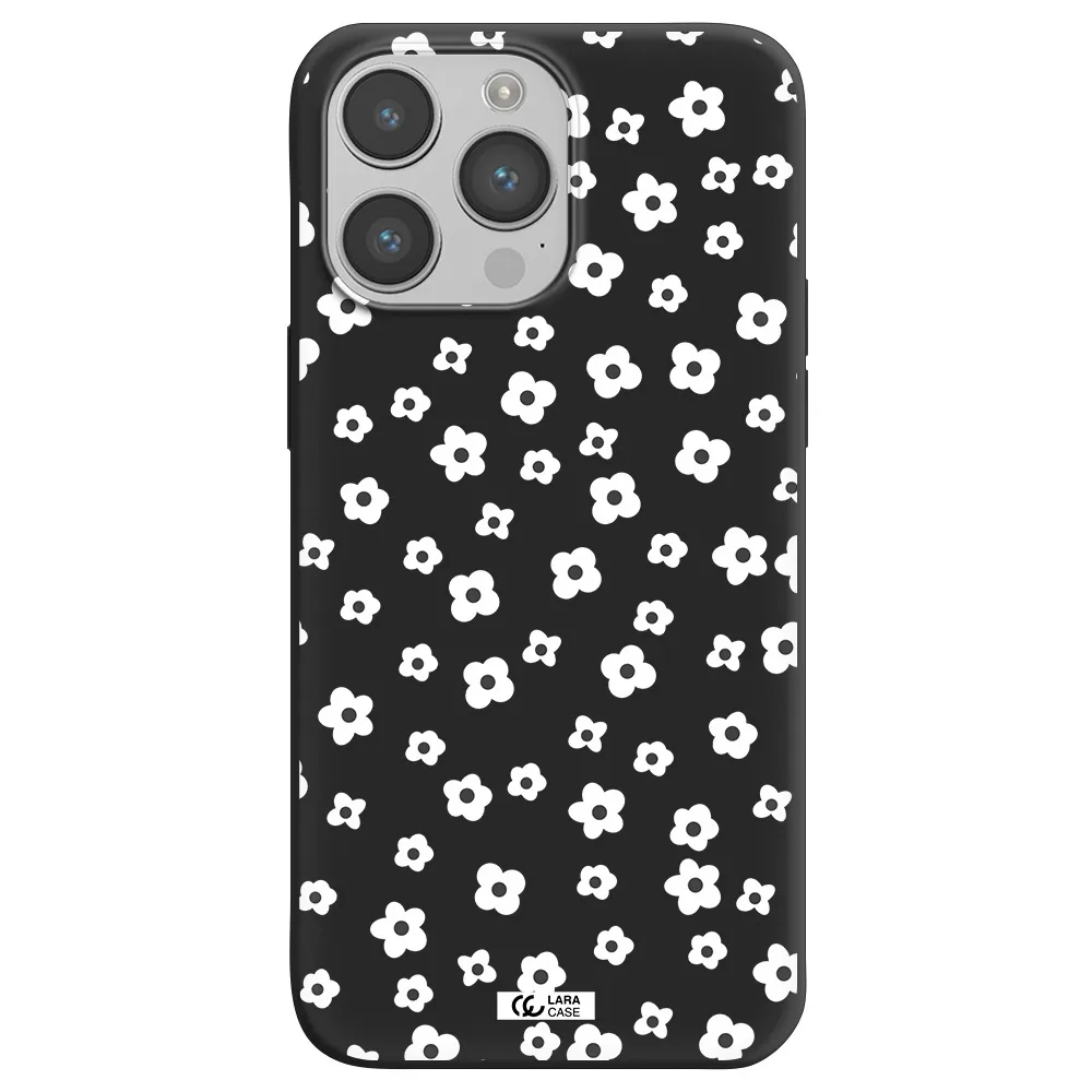 Five Petal White Flower Apple iPhone 14 pro Silicone black Case