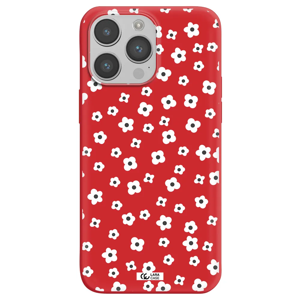 Five Petal White Flower Apple iPhone 14 pro Silicone Imperial Red Case
