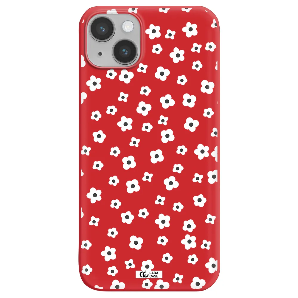 Five Petal White Flower Apple iPhone 14 Silicone Imperial Red Case