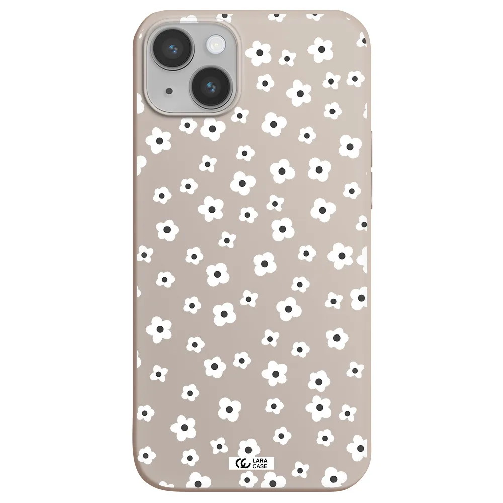 Five Petal White Flower Apple iPhone 14 Silicone Stone Case