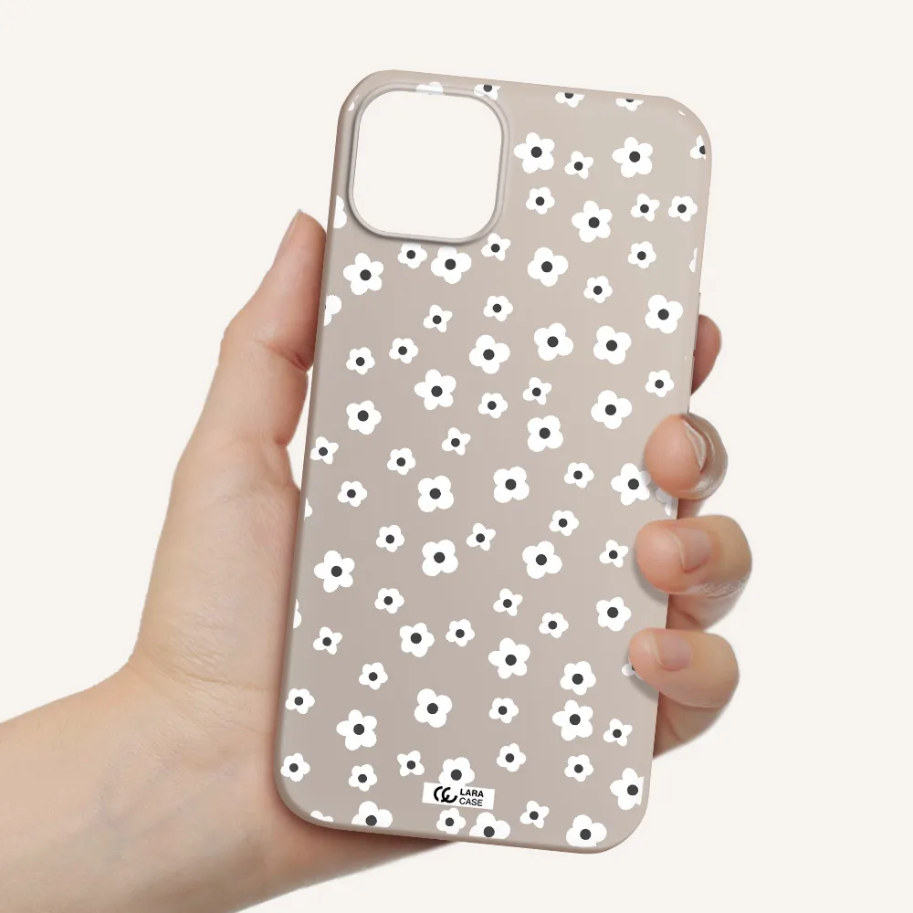 Five Petal White Flower Apple iPhone 14 Silicone Stone Case