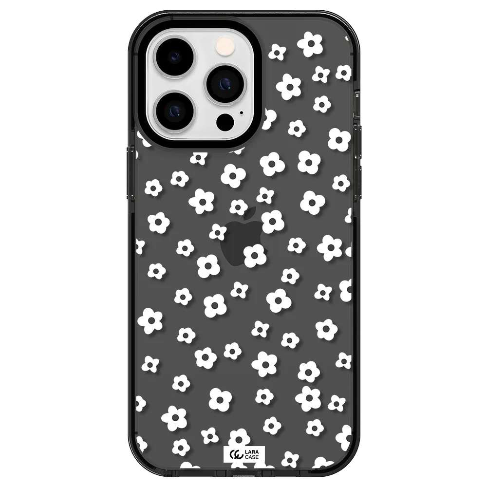 Five Petal White Flower Apple iPhone 15 Pro impact Smoke Black Case