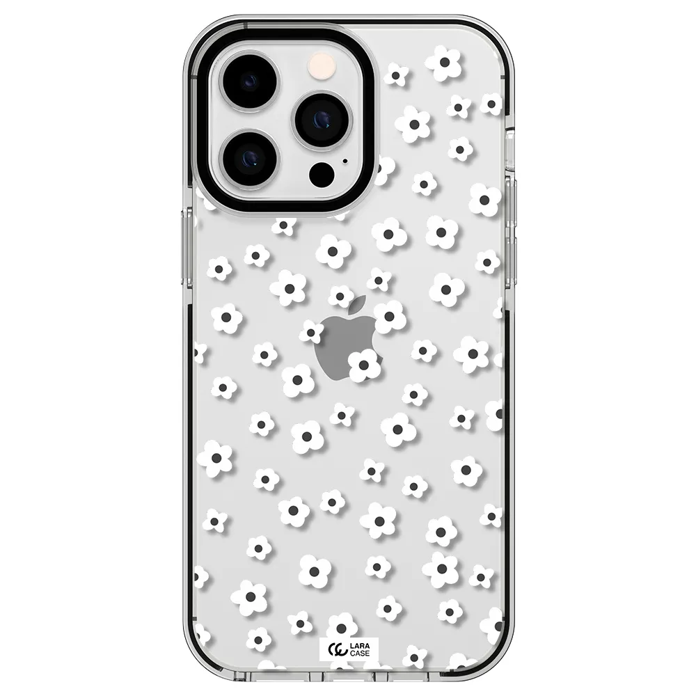 Five Petal White Flower Apple iPhone 15 Pro Max impact black border Case