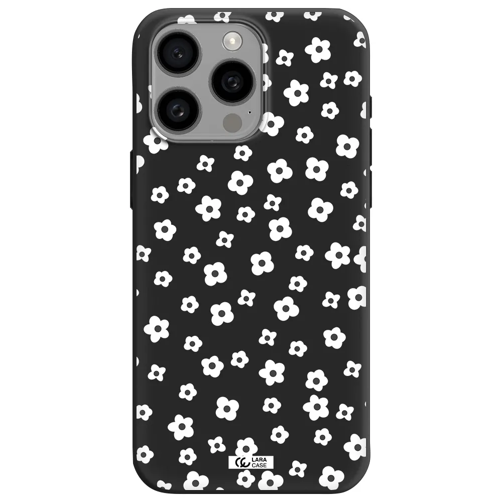 Five Petal White Flower Apple Iphone 15 Pro max Silicone black Case