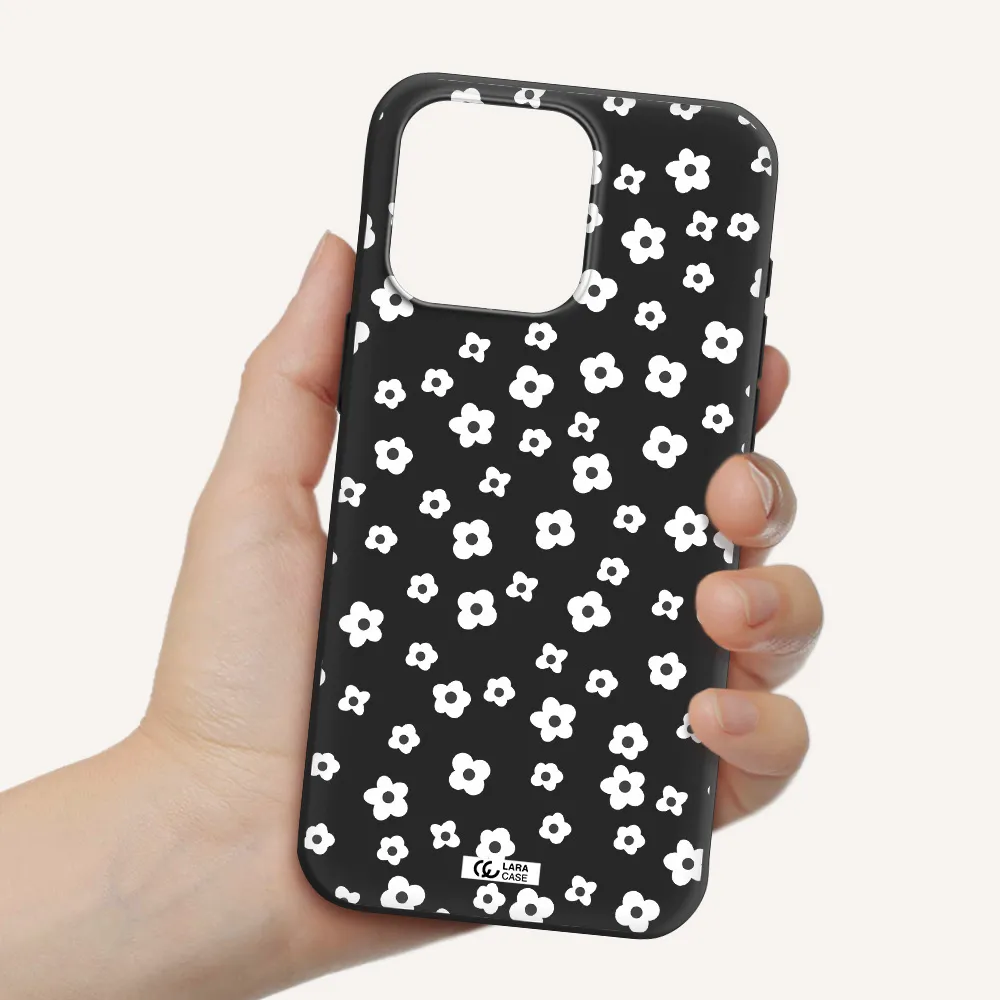 Five Petal White Flower Apple Iphone 15 Pro max Silicone black Case