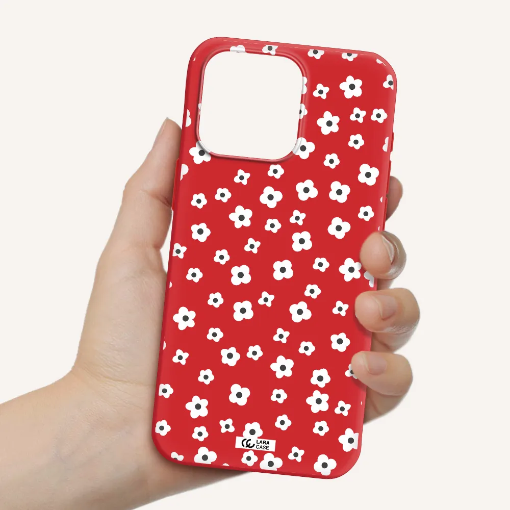 Five Petal White Flower Apple Iphone 15 Pro Max Silicone Imperial Red Case