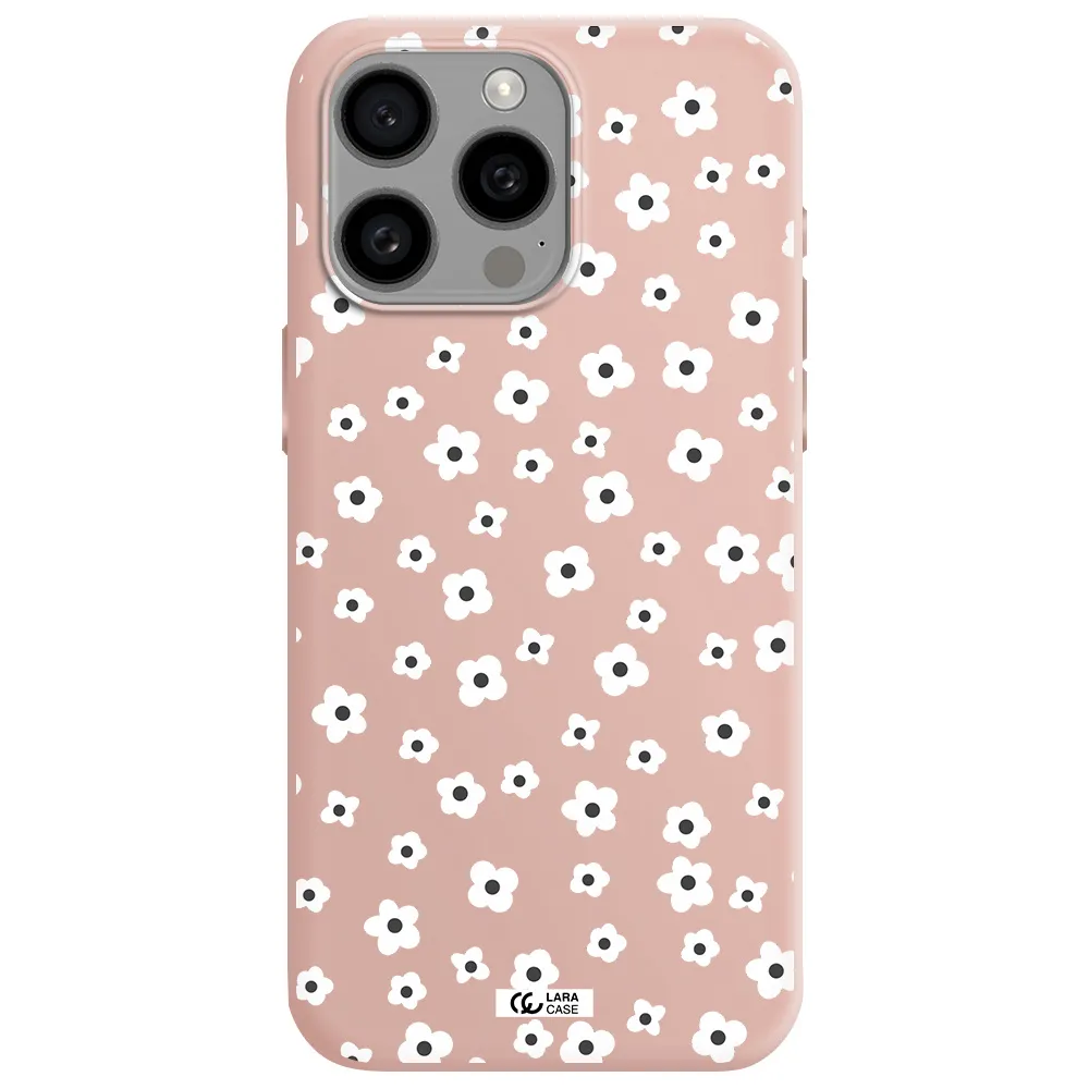 Five Petal White Flower Apple Iphone 15 Pro max Silicone pastel pink Case