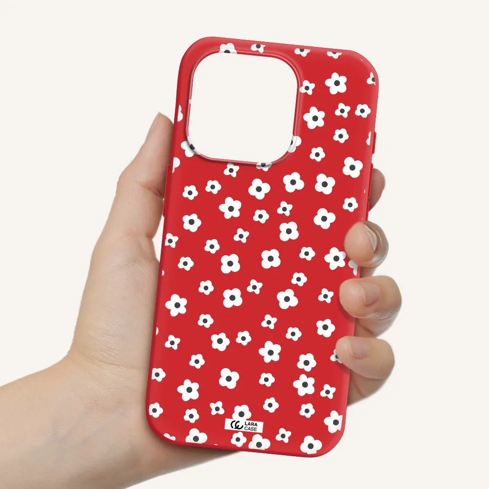 Five Petal White Flower Apple Iphone 15 Pro Silicone Imperial Red Case