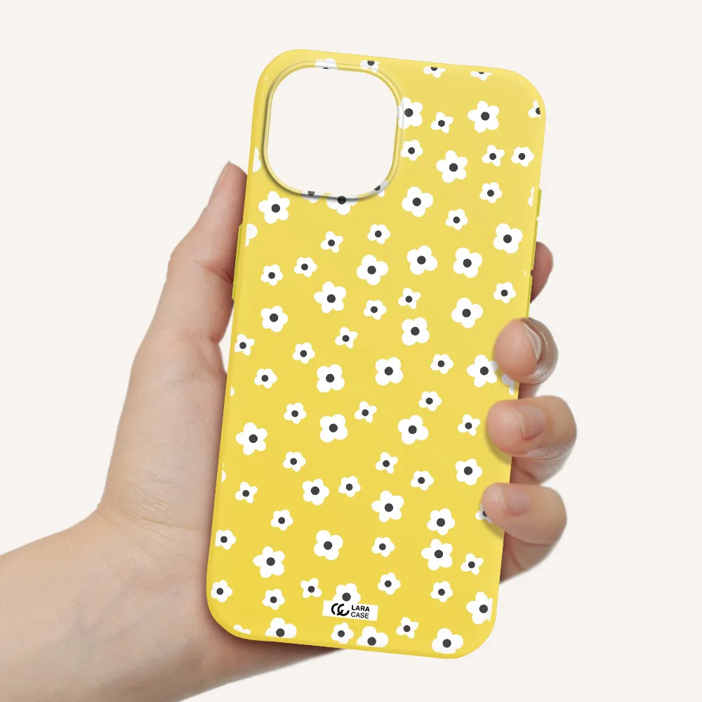 Five Petal White Flower Apple iPhone 15 Silicone canary yellow Case