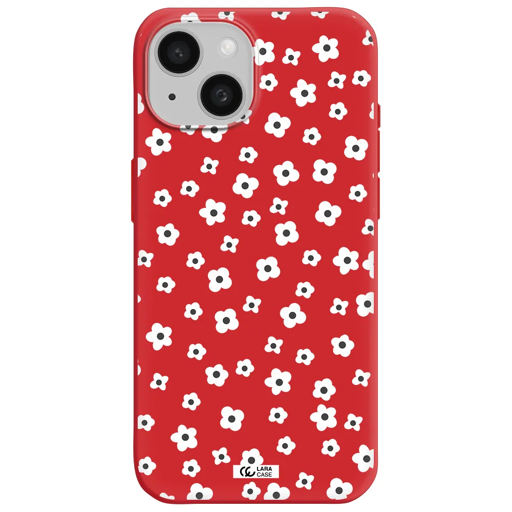 Five Petal White Flower Apple Iphone 15 Silicone Imperial Red Case