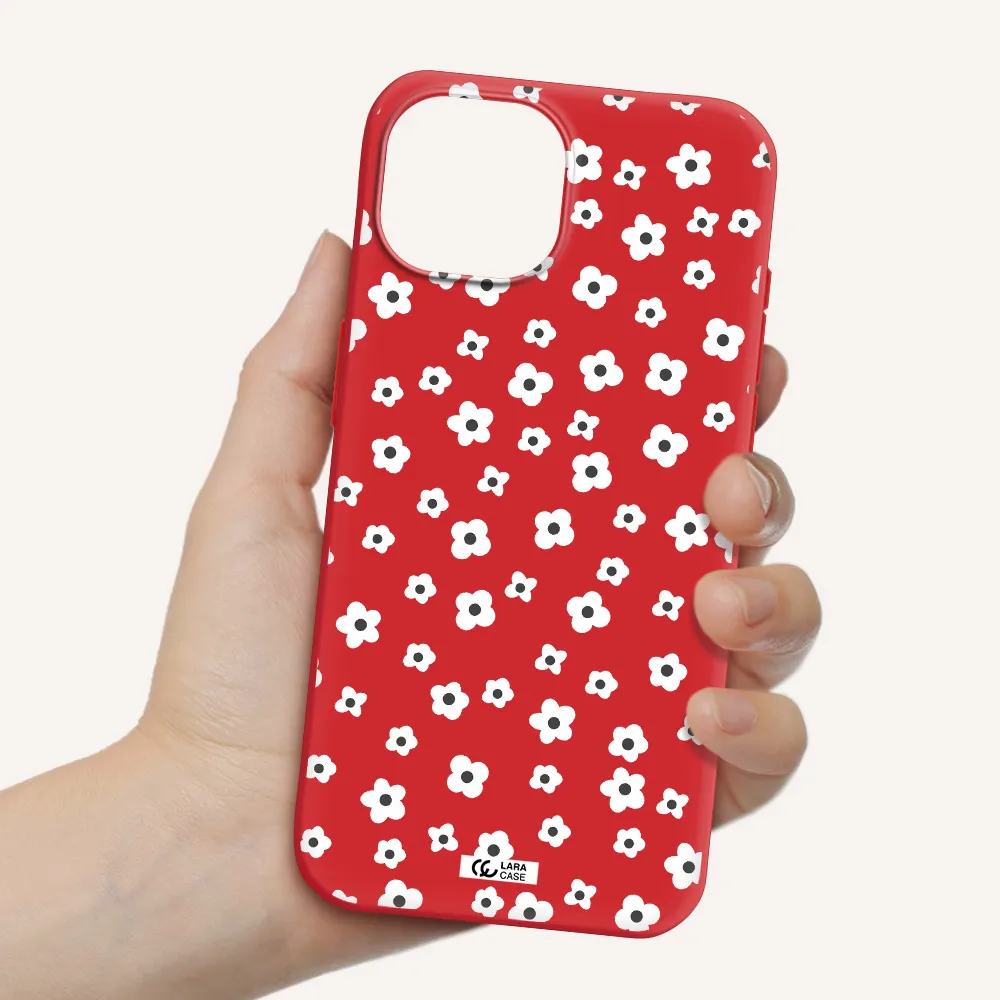 Five Petal White Flower Apple Iphone 15 Silicone Imperial Red Case