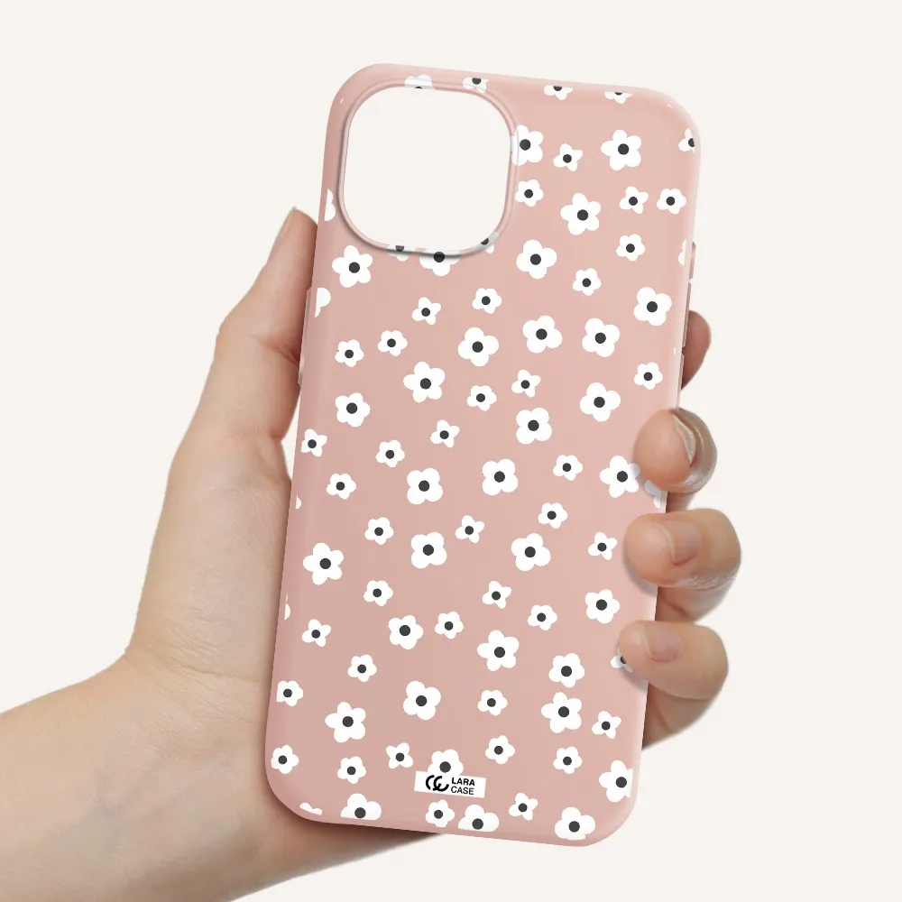 Five Petal White Flower Apple Iphone 15 Silicone Pastel Pink Case
