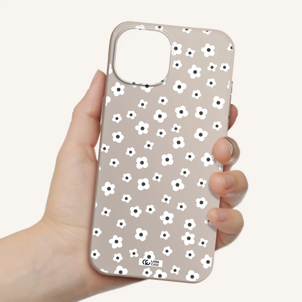 Five Petal White Flower Apple iPhone 15 Silicone Stone Case