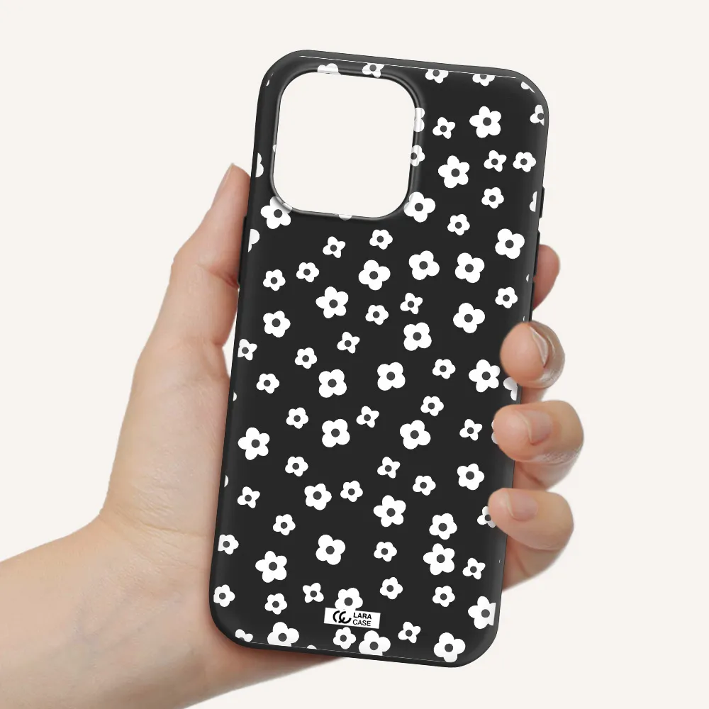 Five Petal White Flower Apple Iphone 16 Pro Max Silicone Black Case