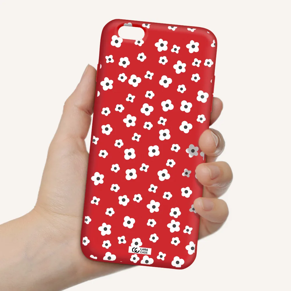 Five Petal White Flower Apple iPhone 6 plus Silicone Imperial Red Case