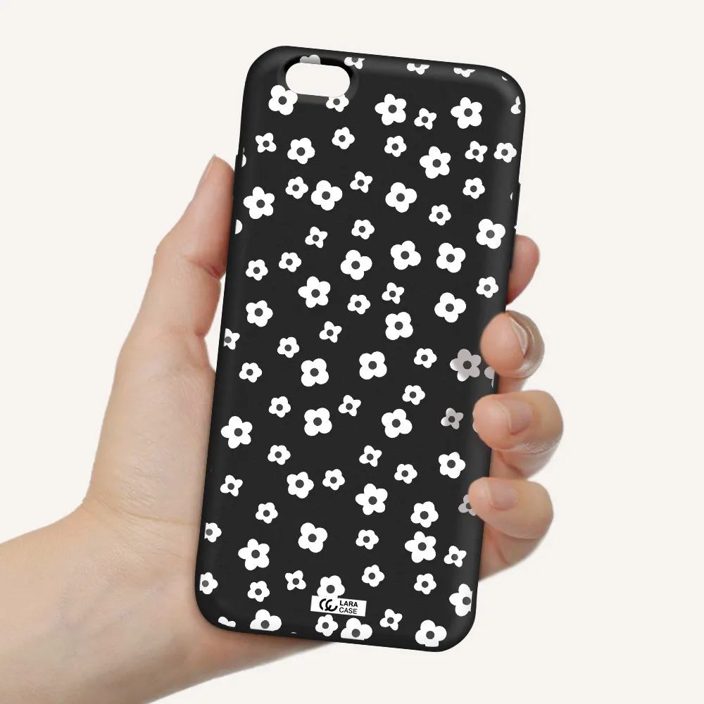 Five Petal White Flower Apple iPhone 6 s plus Silicone black Case