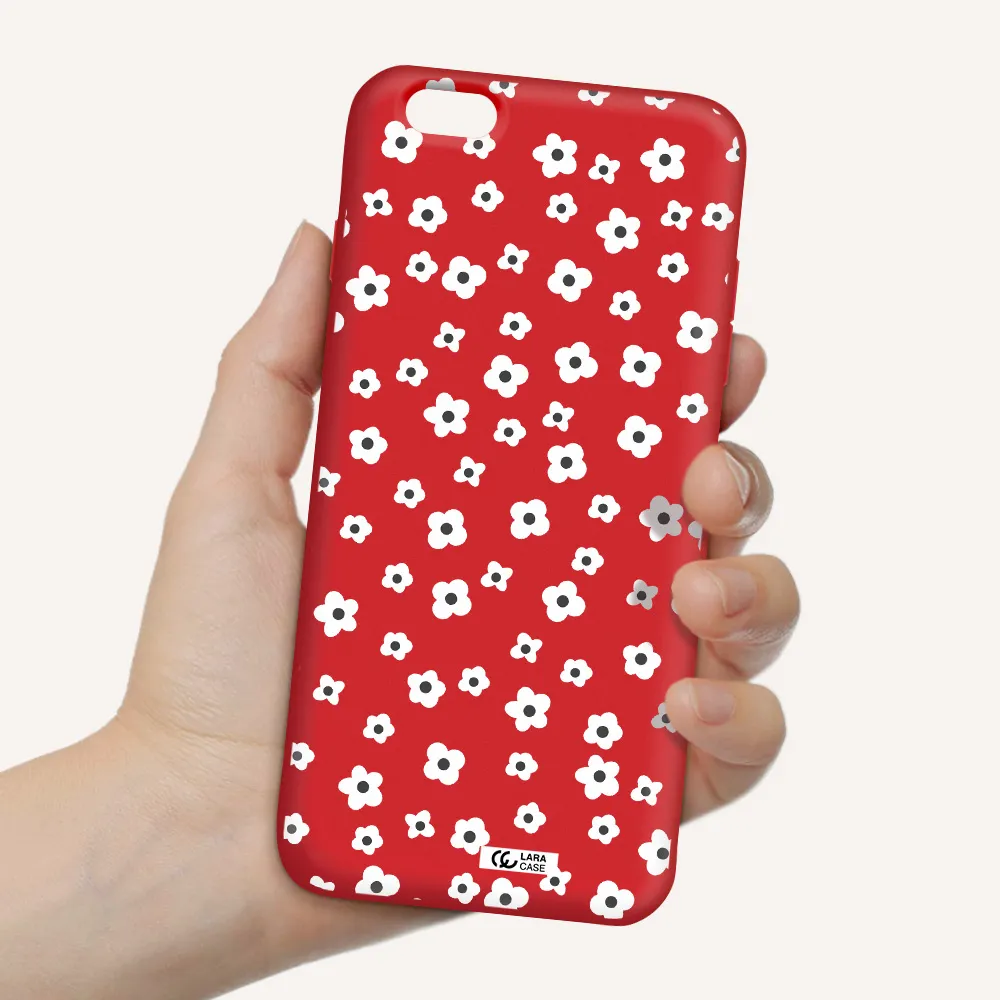 Five Petal White Flower Apple iPhone 6 s plus Silicone Imperial Red Case