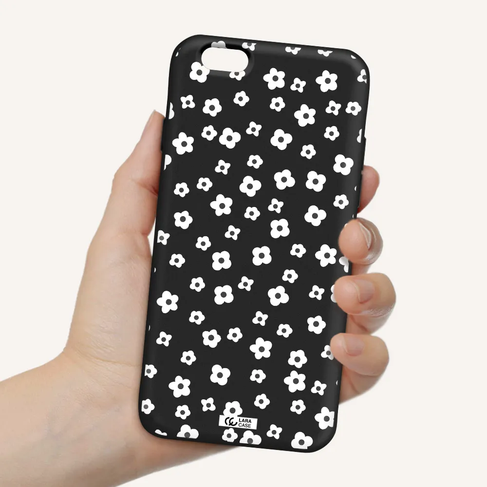 Five Petal White Flower Apple iPhone 6 Silicone black Case