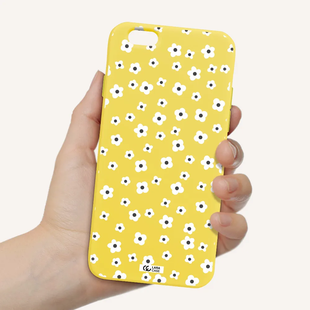Five Petal White Flower Apple iPhone 6 Silicone canary yellow Case