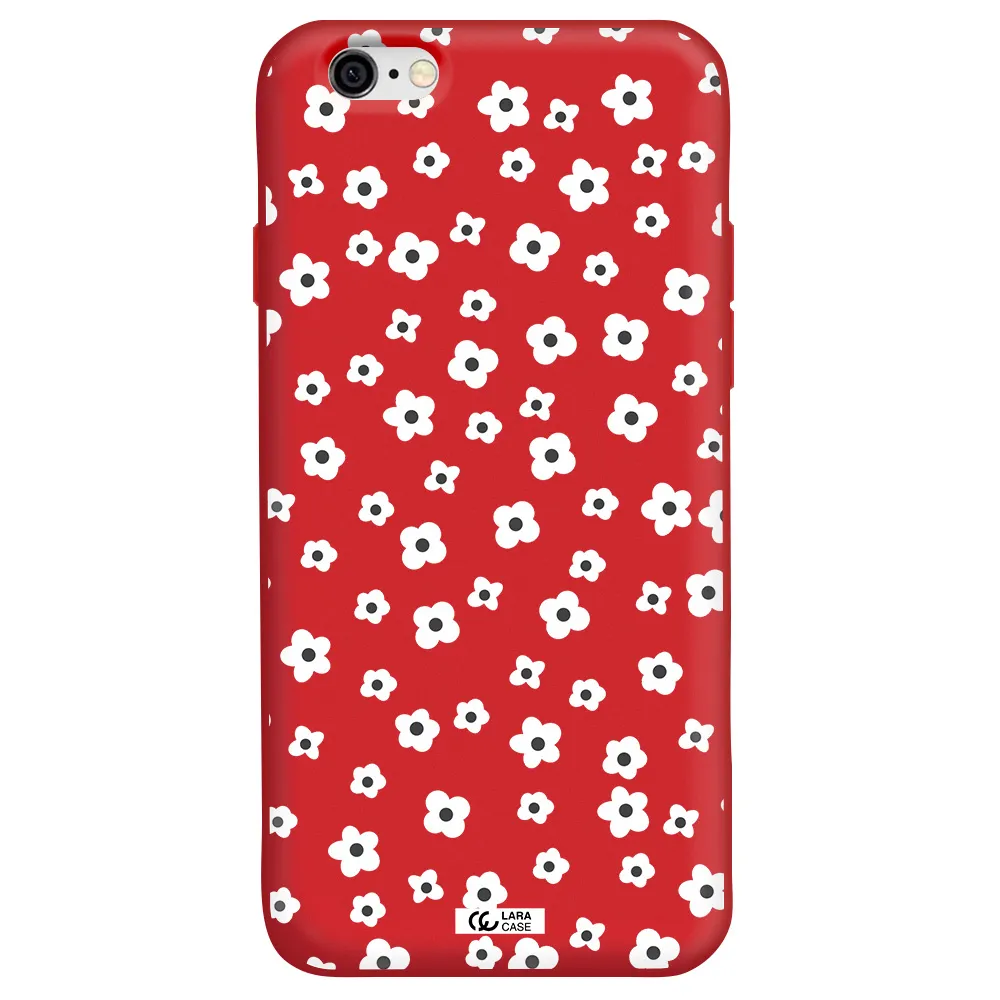 Five Petal White Flower Apple iPhone 6 Silicone Imperial Red Case