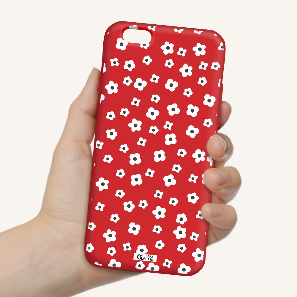 Five Petal White Flower Apple iPhone 6 Silicone Imperial Red Case