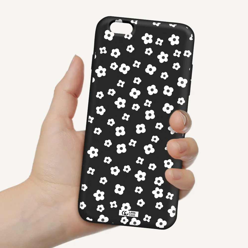 Five Petal White Flower Apple iPhone 6S Silicone black Case