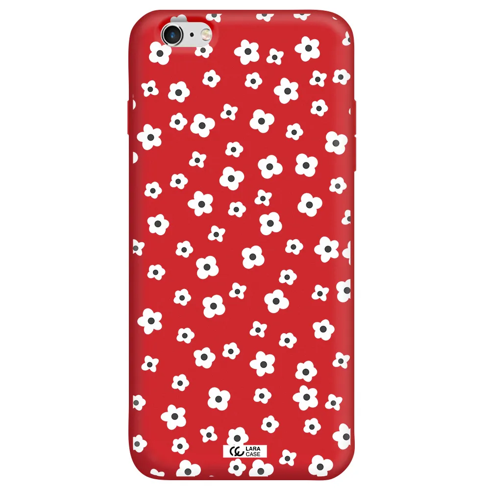 Five Petal White Flower Apple iPhone 6S Silicone Imperial Red Case