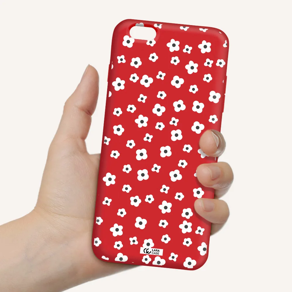 Five Petal White Flower Apple iPhone 6S Silicone Imperial Red Case