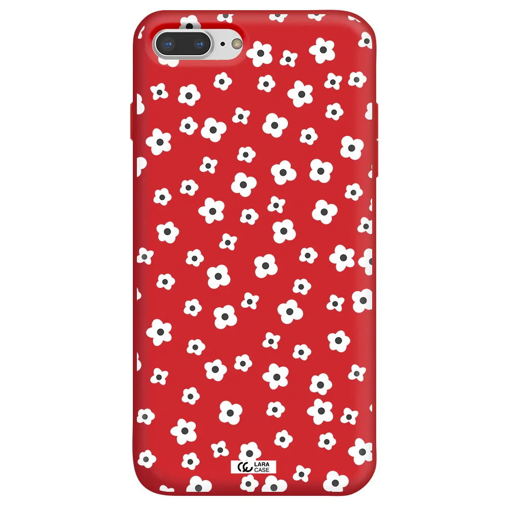 Five Petal White Flower Apple iPhone 7 plus Silicone Imperial Red Case