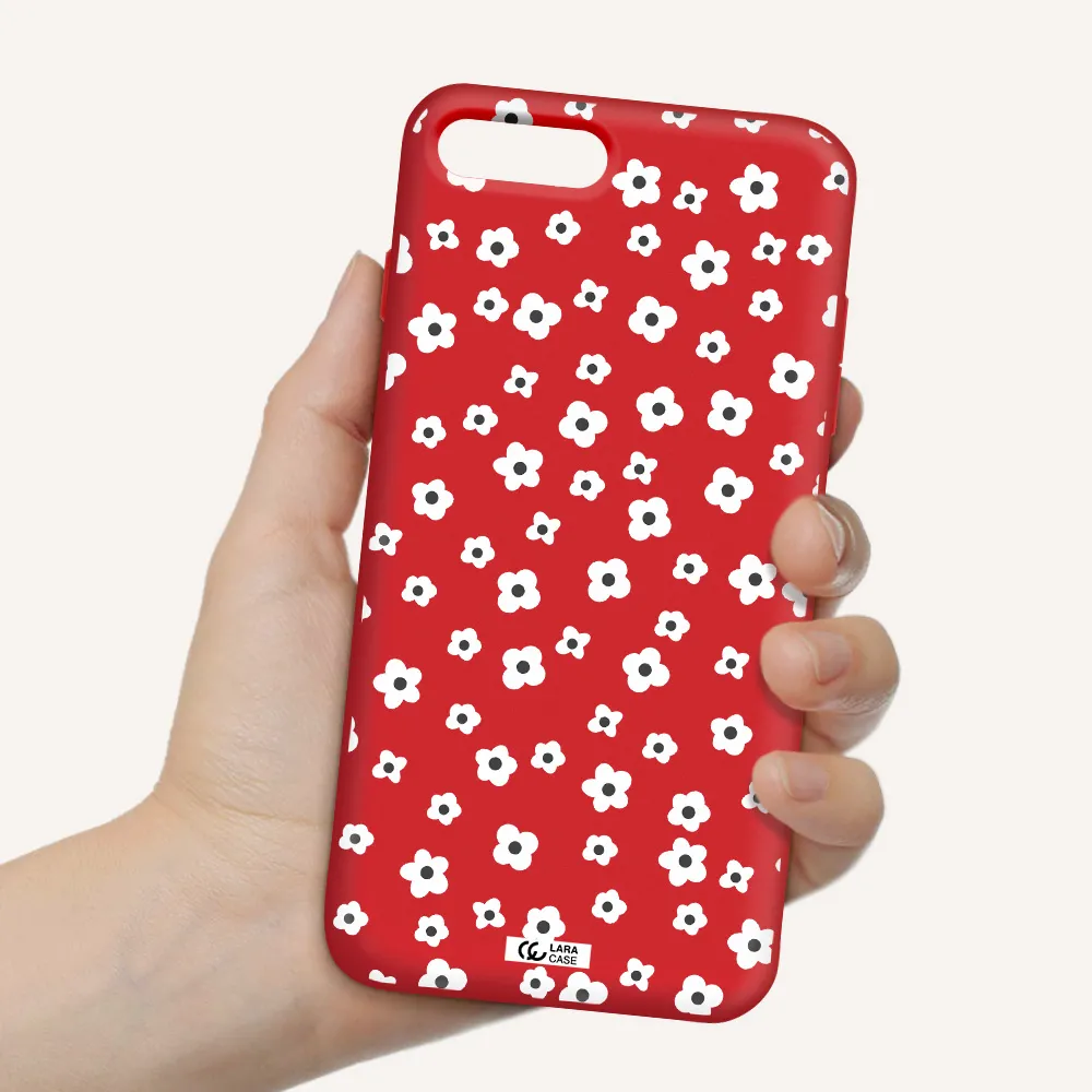 Five Petal White Flower Apple iPhone 7 plus Silicone Imperial Red Case