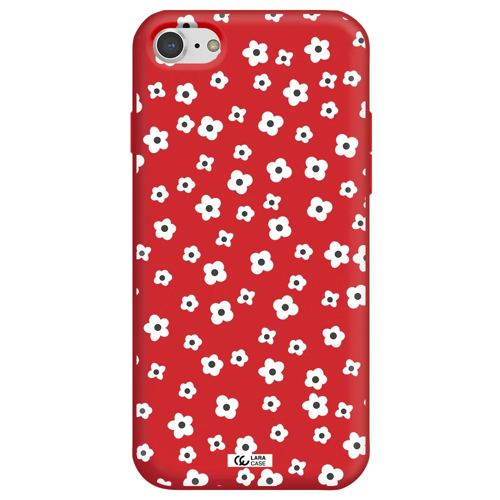 Five Petal White Flower Apple iPhone 7 Silicone Imperial Red Case