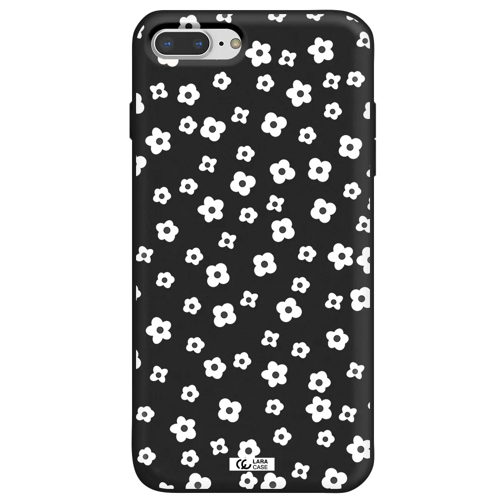 Five Petal White Flower Apple iPhone 8 plus Silicone black Case