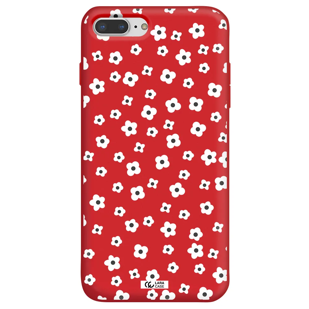 Five Petal White Flower Apple iPhone 8 plus Silicone Imperial Red Case