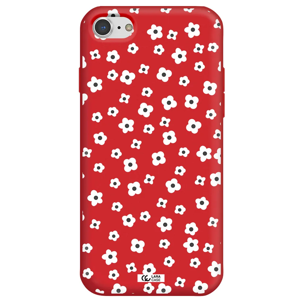 Five Petal White Flower Apple iPhone 8 Silicone Imperial Red Case