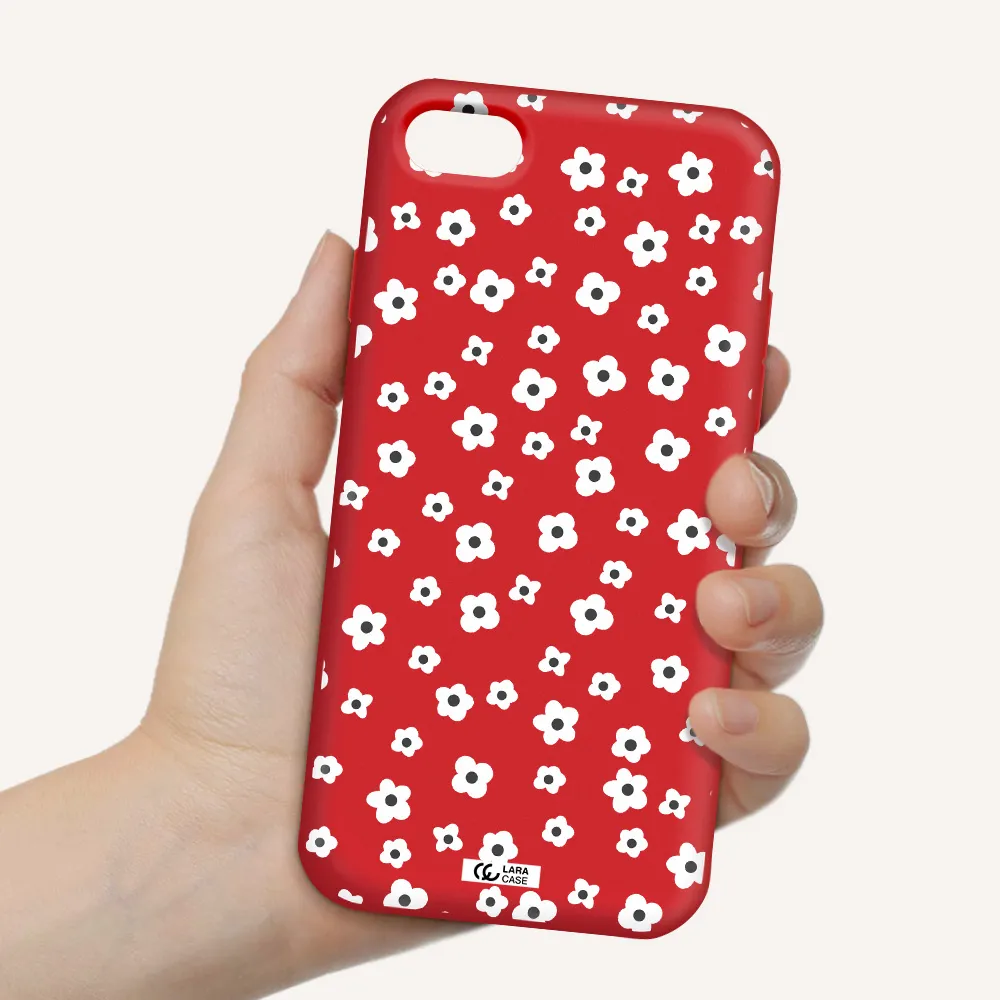 Five Petal White Flower Apple iPhone 8 Silicone Imperial Red Case