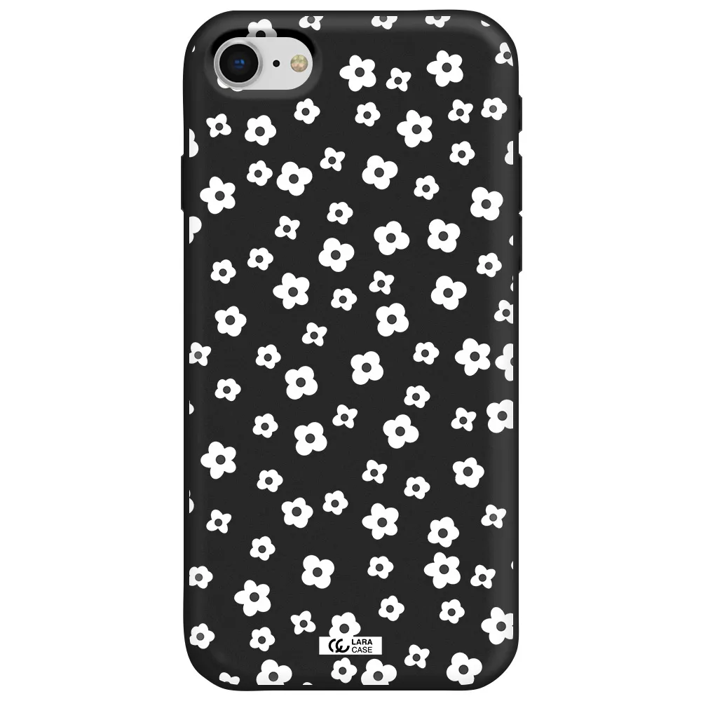 Five Petal White Flower Apple iPhone se 2020 Silicone black Case