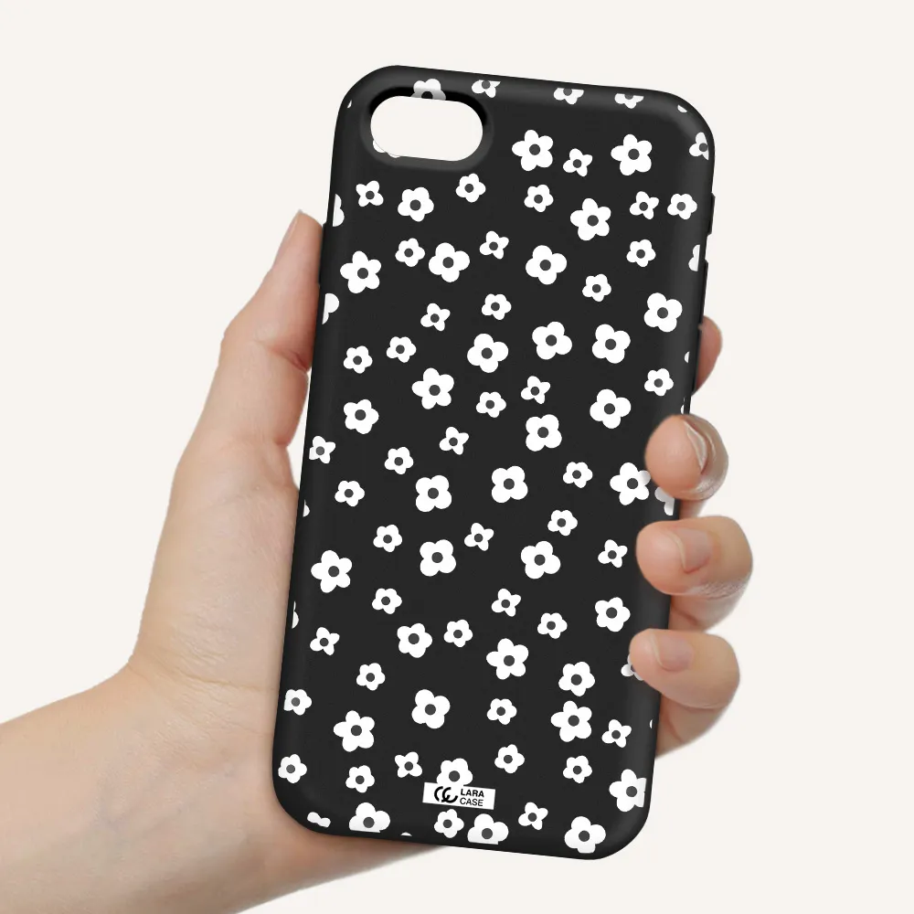 Five Petal White Flower Apple iPhone se 2020 Silicone black Case